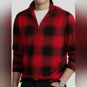 Polo Ralph Lauren Estate Rib Quarter-Zip Pullover in red and black Plaid, Size M